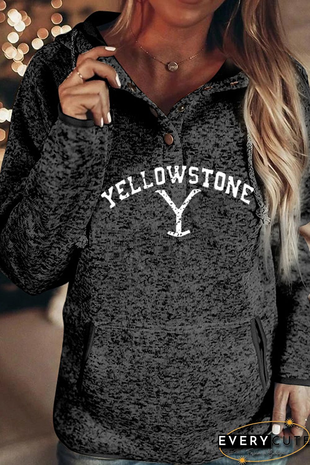 Letters Print Heathered Black Hoodie