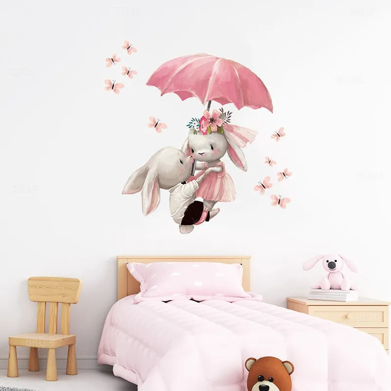 Watercolor style cartoon bear Bunny Wall Stickers for Bbay Nursery Room Decoration Wall Decals for Kids Room Decor PVC Matte 515-1
