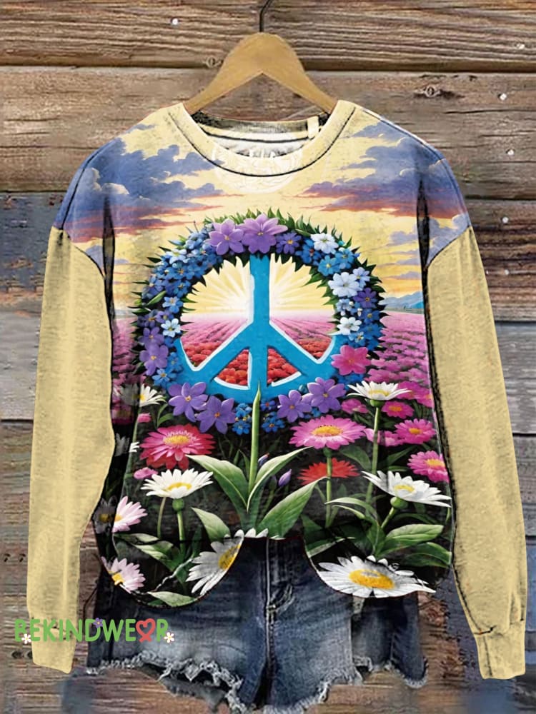 Peace Garden Printed Casual Crew Neck Sweatshirt Multicolor / S