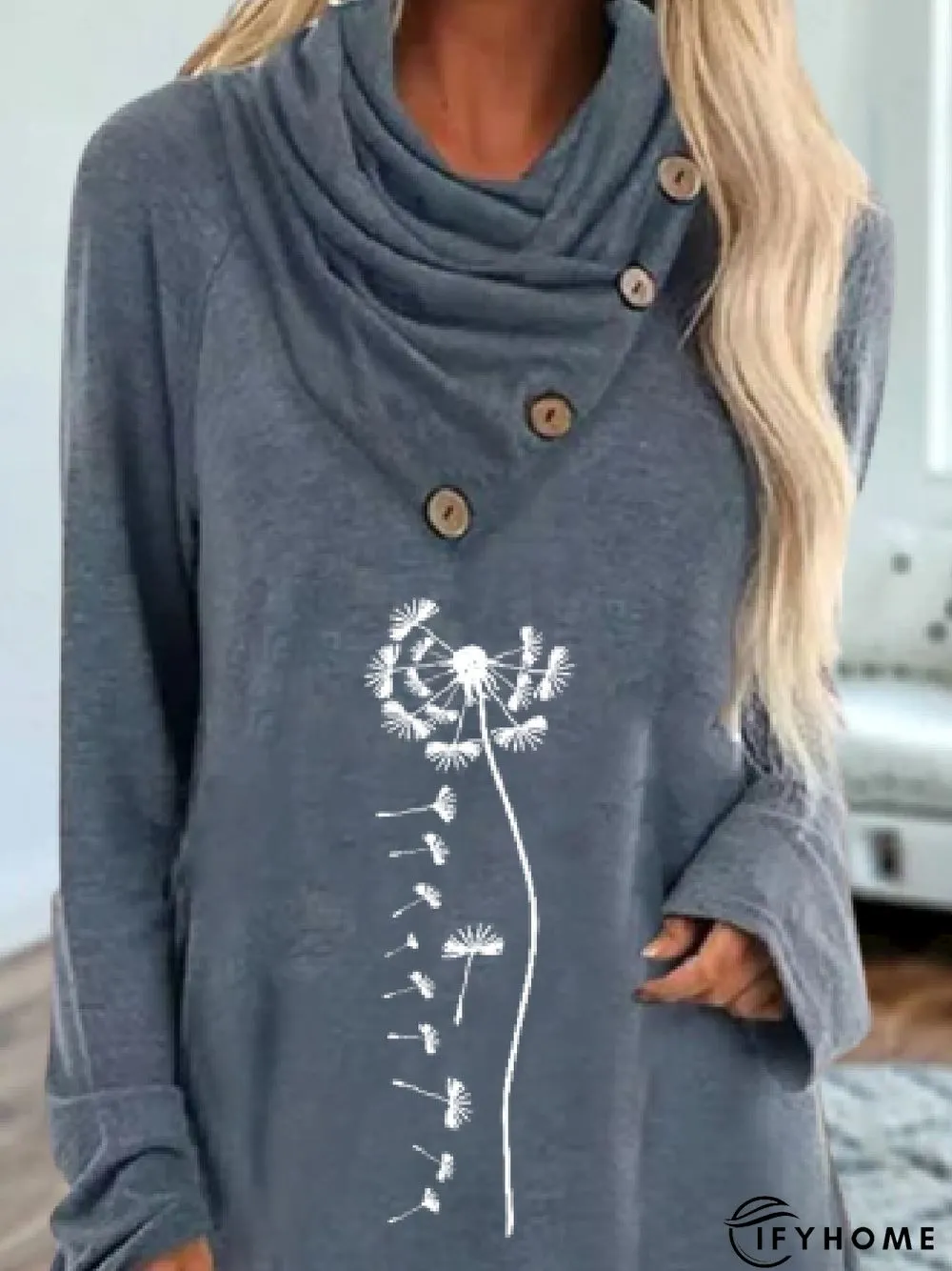 Casual Autumn Dandelion Lightweight Micro-Elasticity Loose Standard Asymmetrical Regular Top for Women | IFYHOME