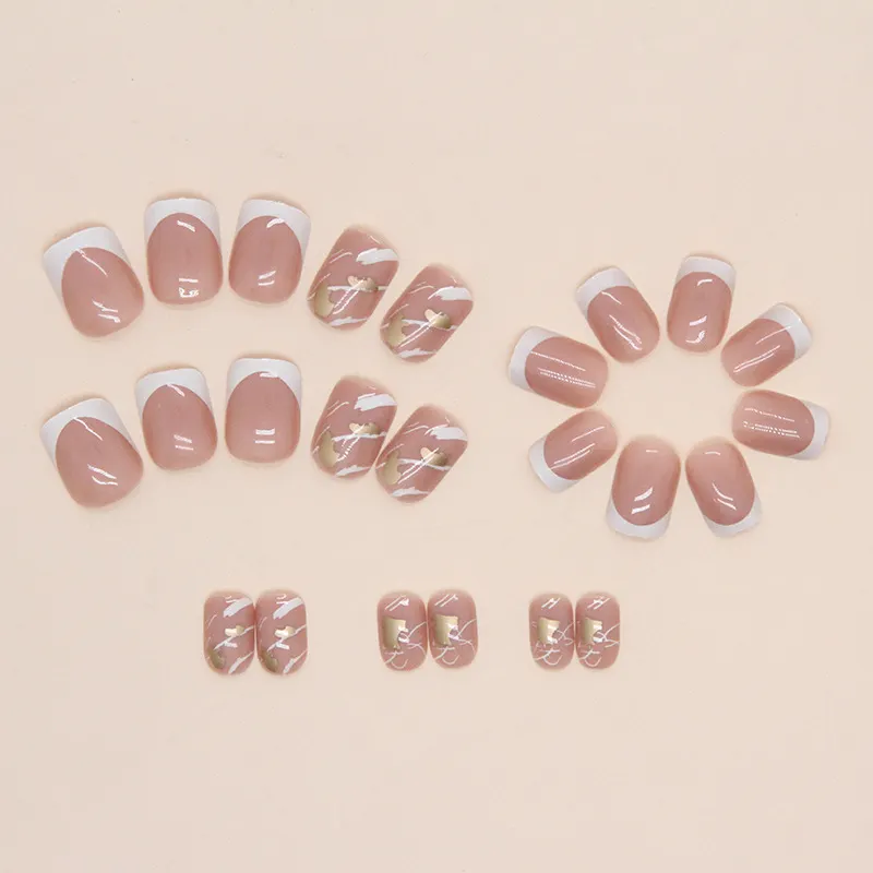Churchf Churchf And Simple White French Marbling Gold Foil Nail Fashion Wearable Beautiful Nail Piece