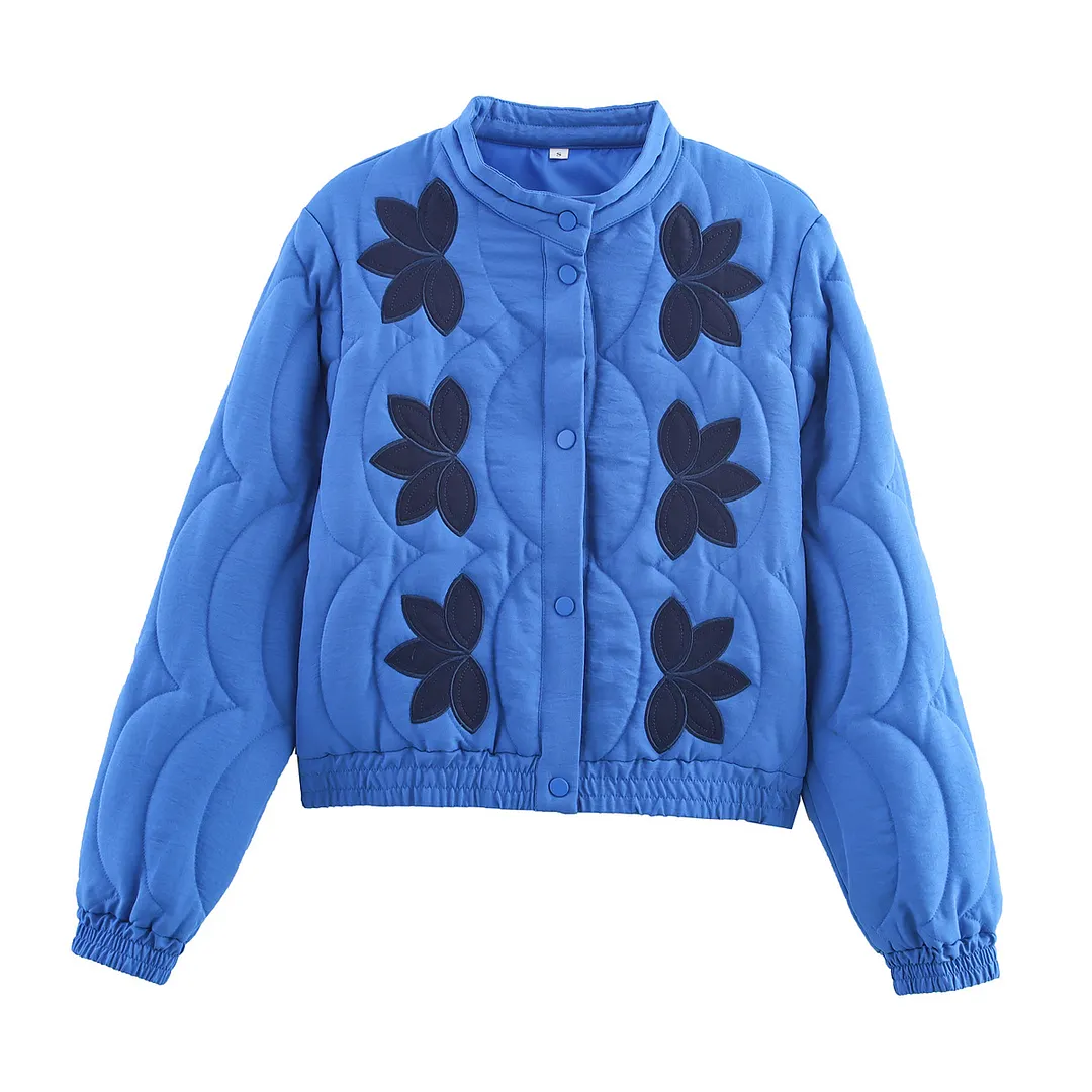 Nigikala Nigikala Women's Clothing 2025 Winter Small Collar Single Row Buckle Long-Sleeved Embroidered Cotton Coat Women A15067
