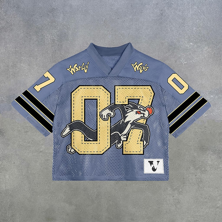 Vintage World Wide NO.07 Graphics Blokette Blokecore Jersey V-neck T-Shirt