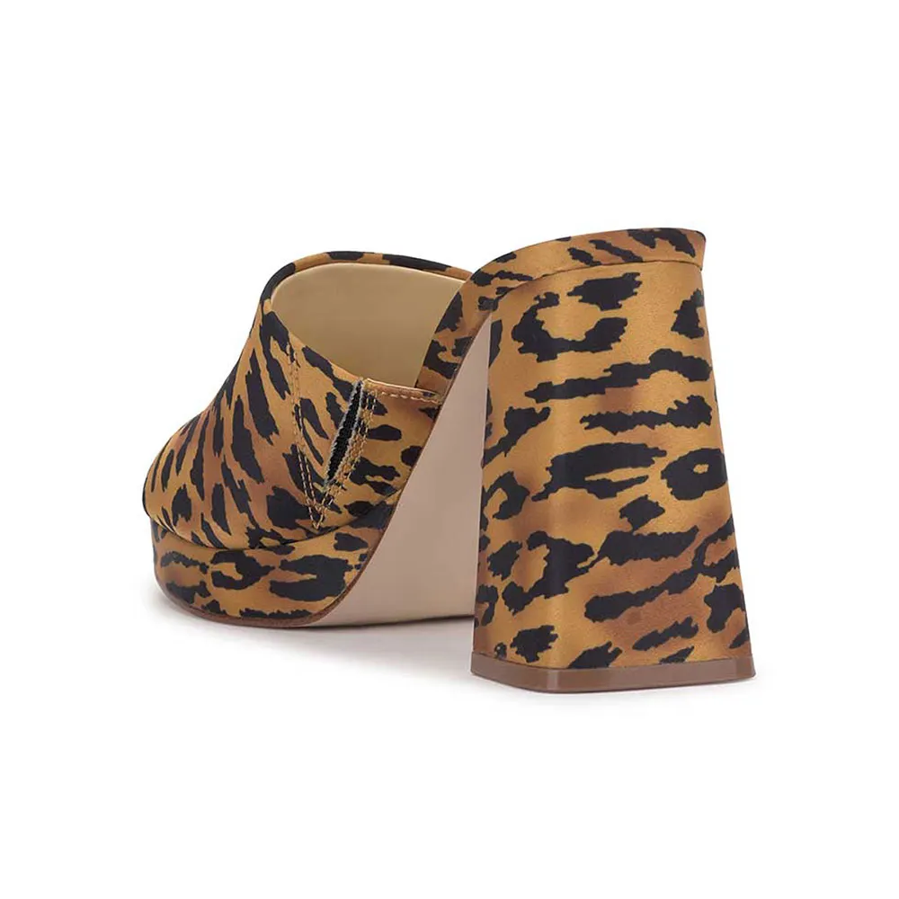 Fabric Tiger Print Open Toe Woven High Heel Mules with Platform