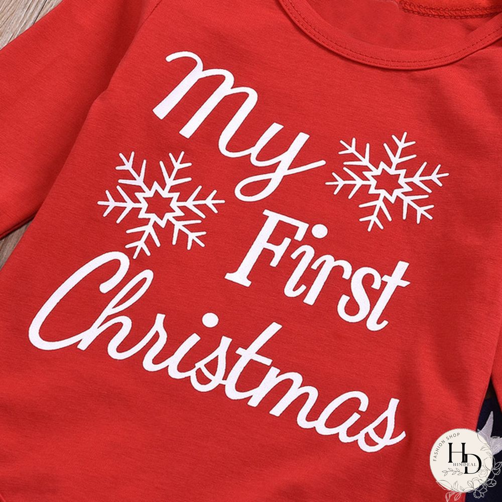 3pcs/set Newborn Infant Baby Christmas Letter Snowflake Print Romper Deer Pants With Cap Xmas Outfits