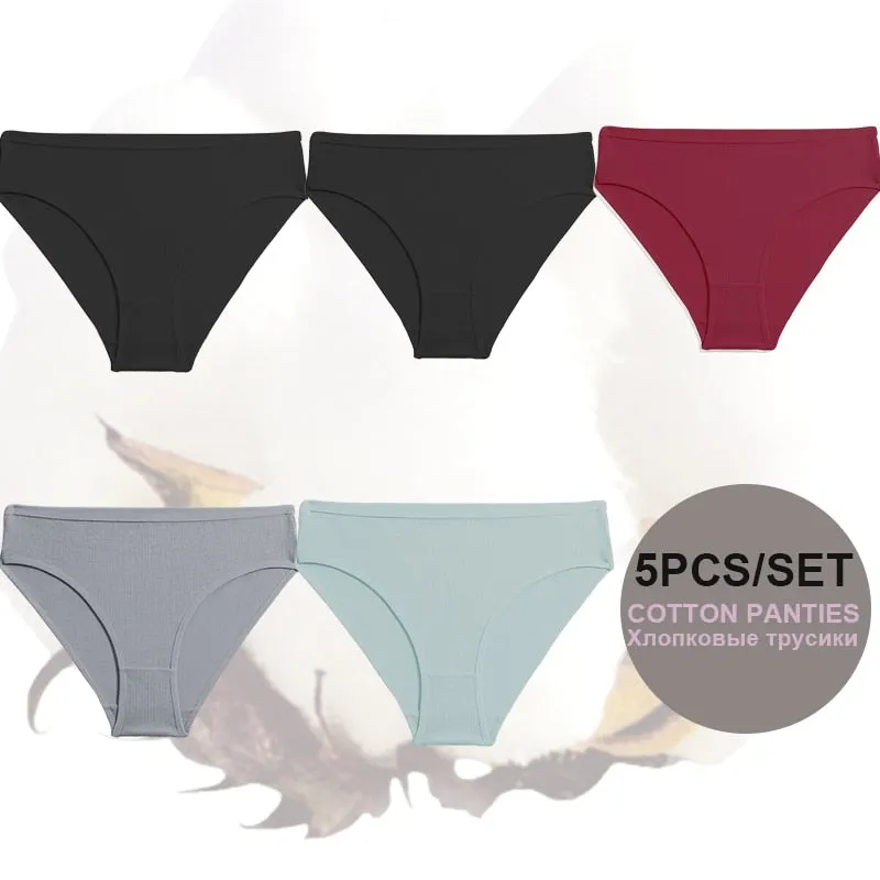 FINETOO 5PCS/Set Lingerie Cotton Women Panties Lingerie S-XL Briefs Sexy Ladies Intimates Underwear Female Pantys New Underpants