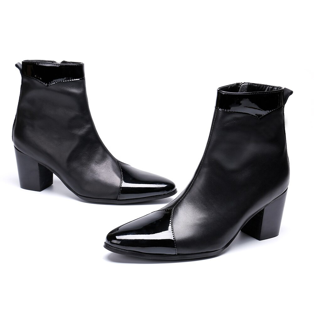 GOOSHOE Men Ankle Boots Large Size Pointed Toe Leather Boots Black Men Dress Boots