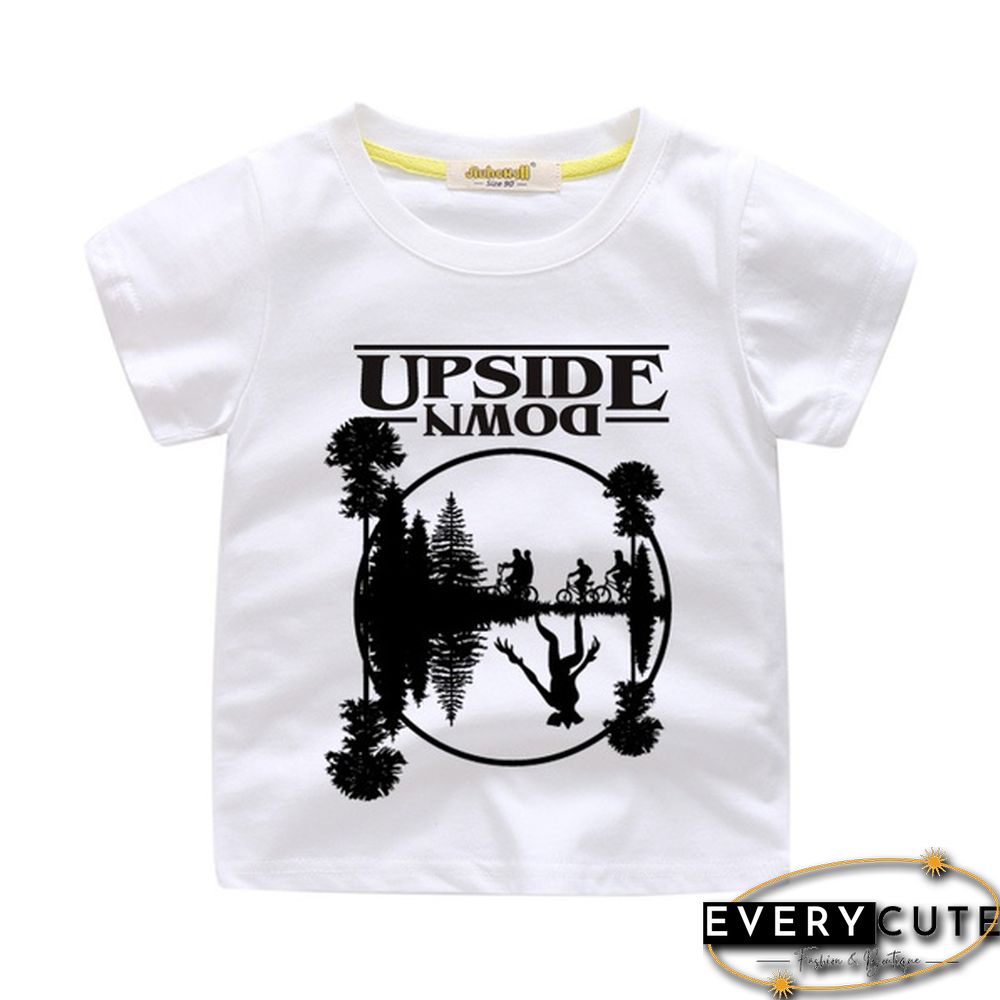 New Fashion Child Round Neck Printed Short-Sleeved Stranger Things Upside Down Graphic T-Shirt