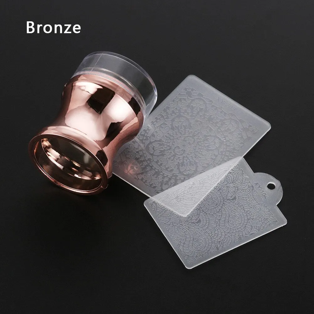 Mirror Nail Stamper Clear Silicone Head Manicure Scraper Polish Transfer Template Kits with Cap Nail Art Stamping Plate