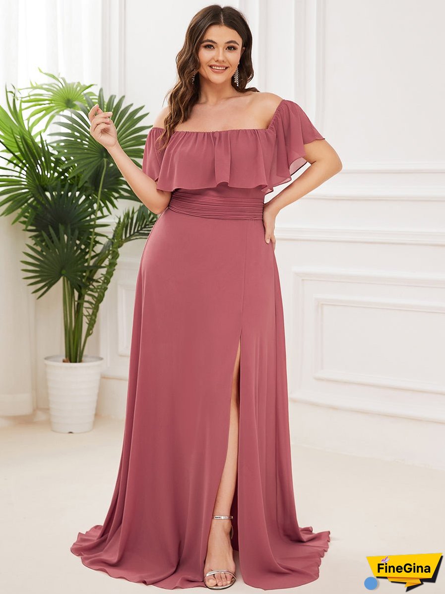 Women's Plus Size Ruffle Thigh Split Wholesale Bridesmaid Dresses