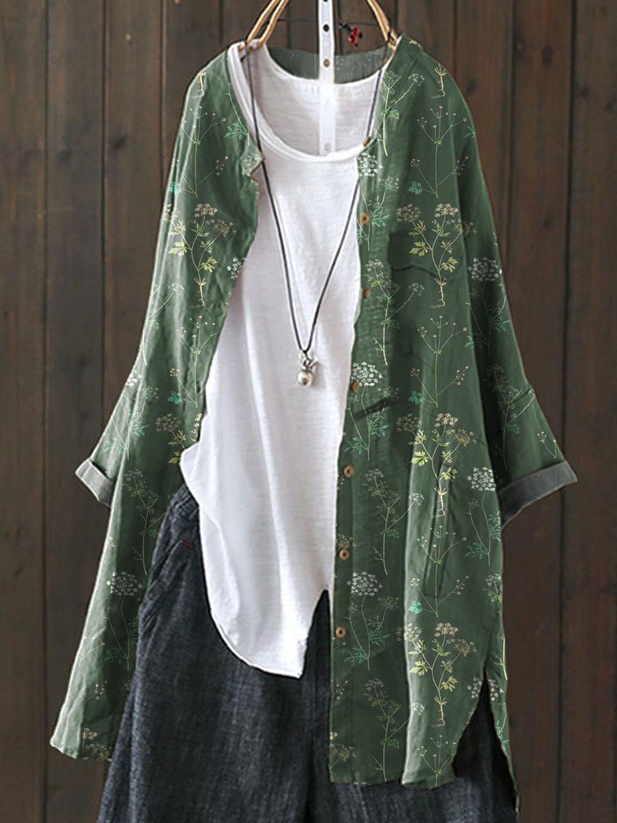 Women's Vintage Floral Art Print Loose Casual Top Jacket
