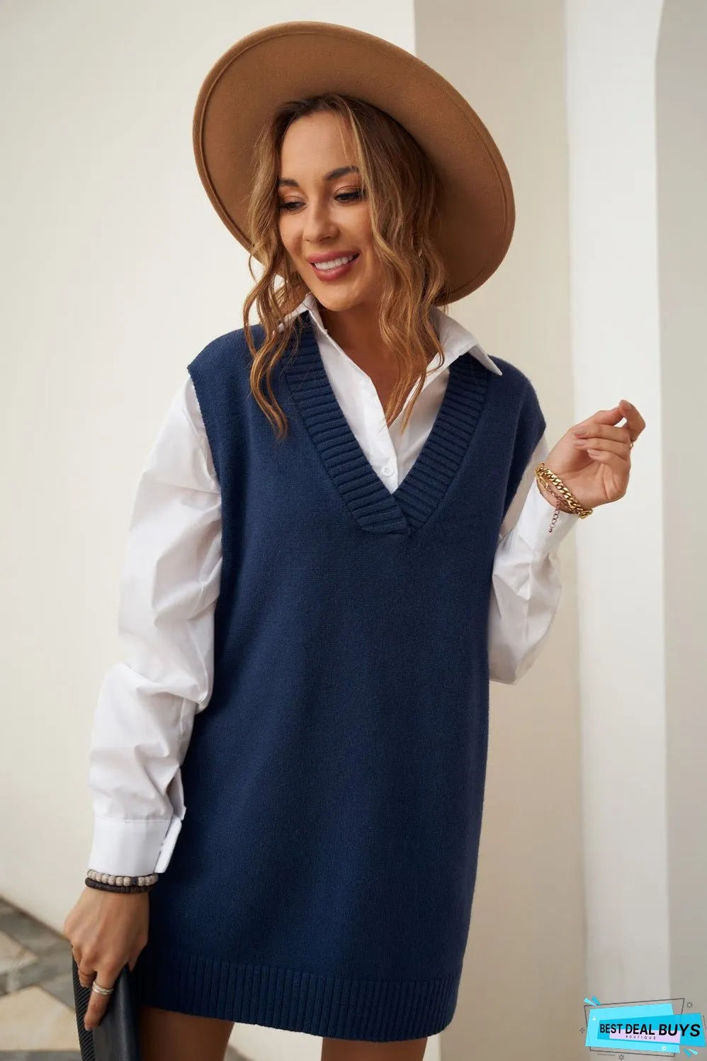 Dark Knit Vest Pullover Sweater