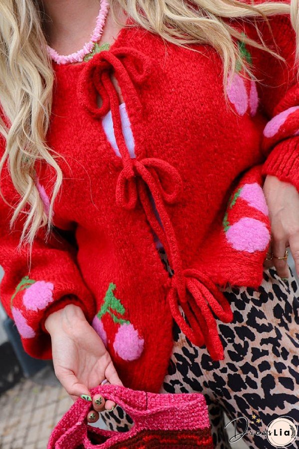 Cherry Embroidered Cardigan Sweater