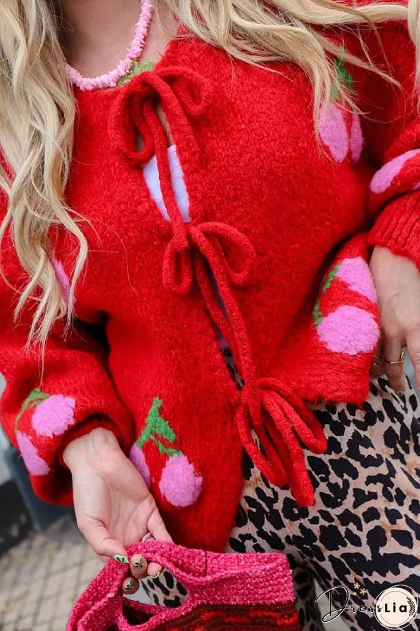 Cherry Embroidered Cardigan Sweater