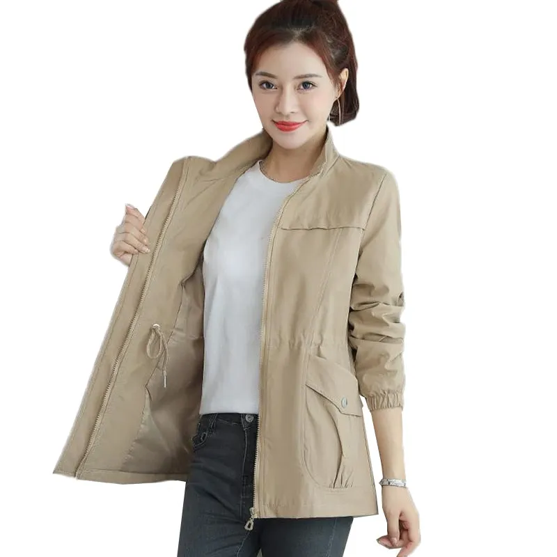 Women's Windbreaker 2021 Autumn New Korean Wild Stand-Collar Short Jacket Female Student Windbreaker Coat Lining Plus Size 3XL