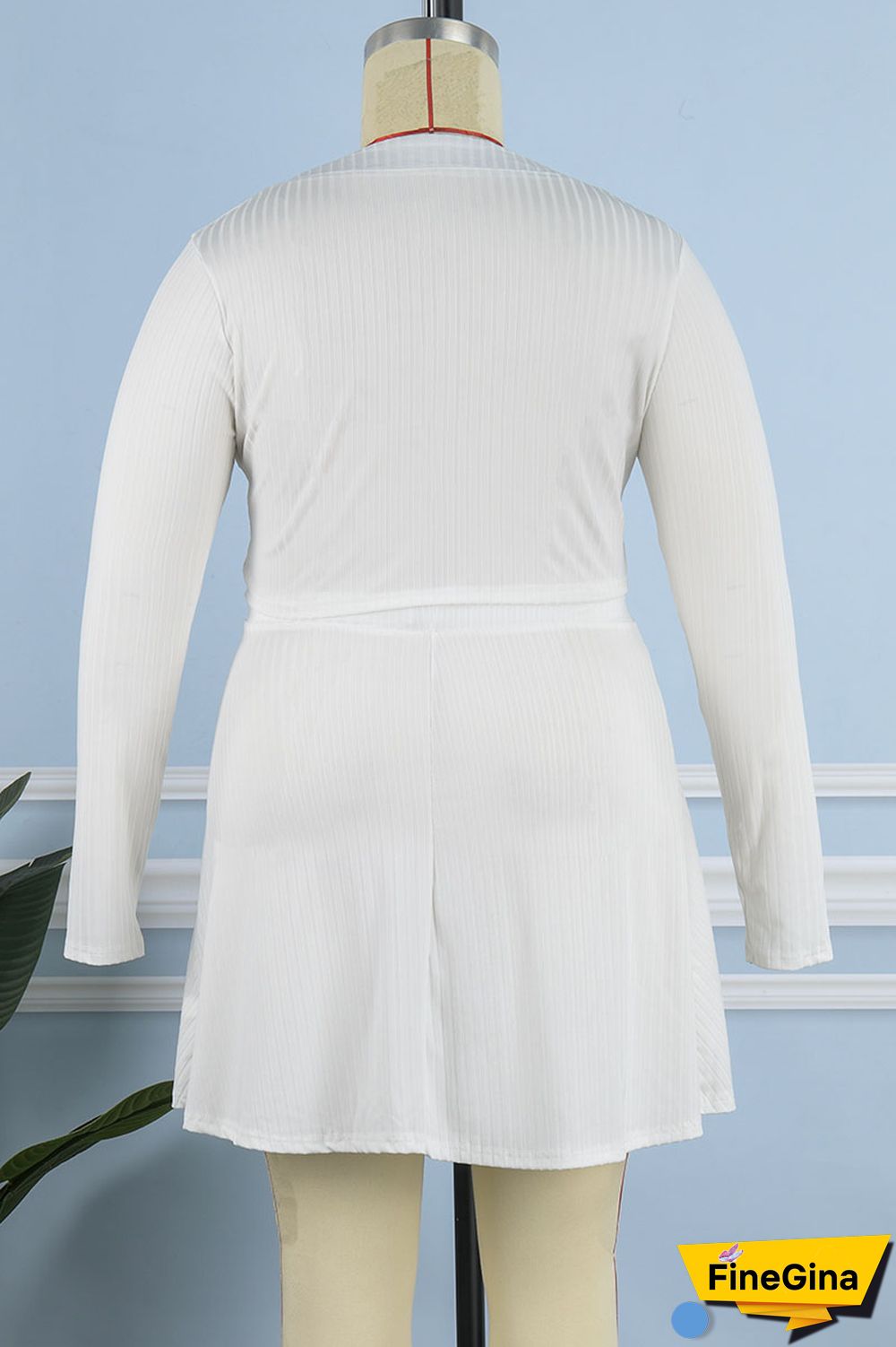 White Casual Solid Patchwork Buckle Plus Size Two Pieces
