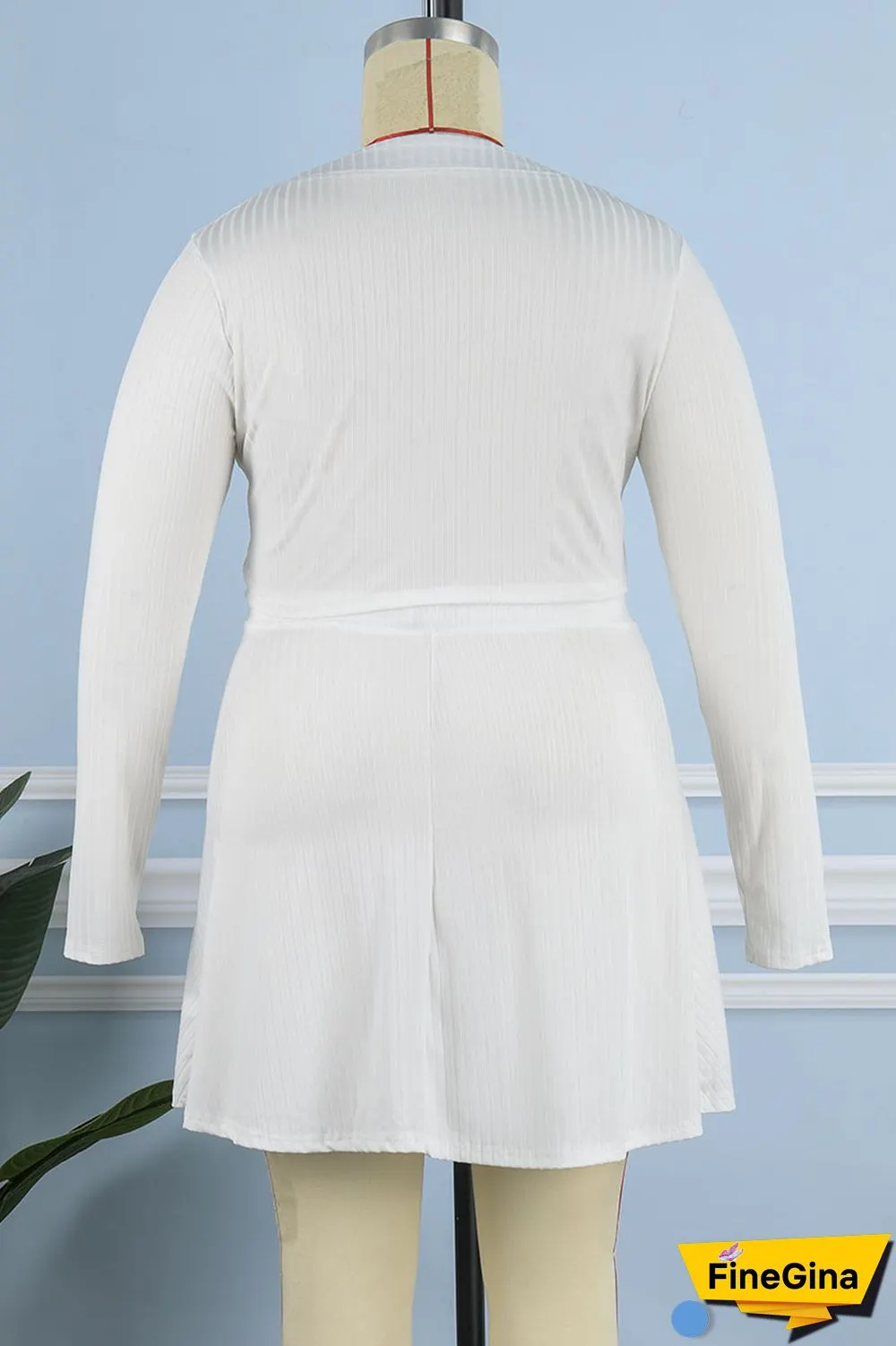 White Casual Solid Patchwork Buckle Plus Size Two Pieces