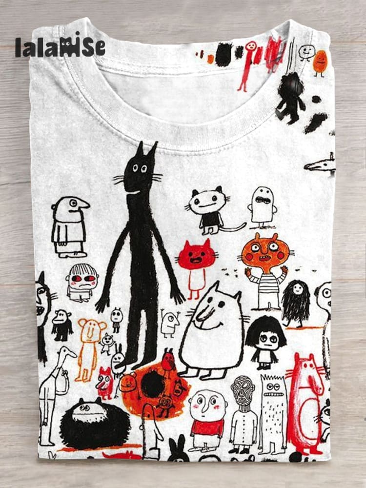 Cute Art Print Short Sleeve Casual T - Shirt Shortsleeves / S