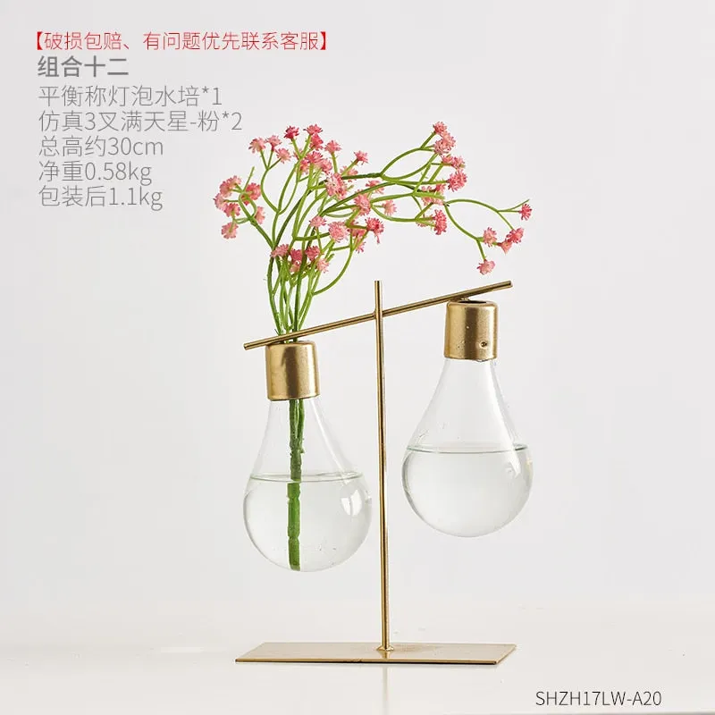 Nordic Decoration Home Transparent Hydroponic Vase Home Decoration Accessories Modern Gold Vase Terrarium Vases for Flower