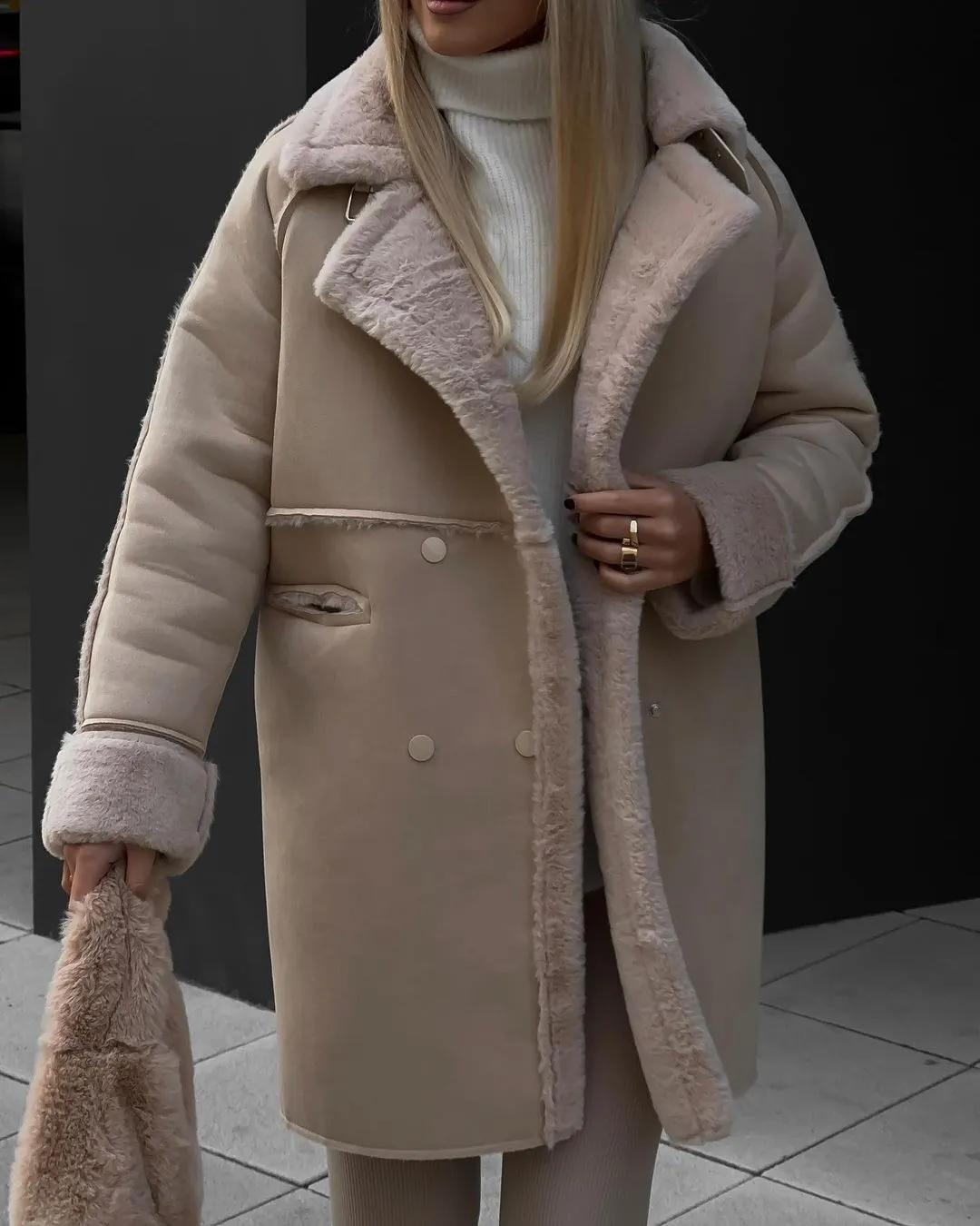 Nigikala Nigikala Winter New Fur Coat Collar Long Sleeves Plush Jacket