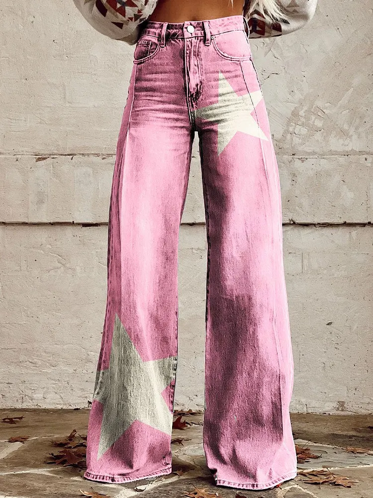 Women's Vintage Print Casual Wide Leg Pants