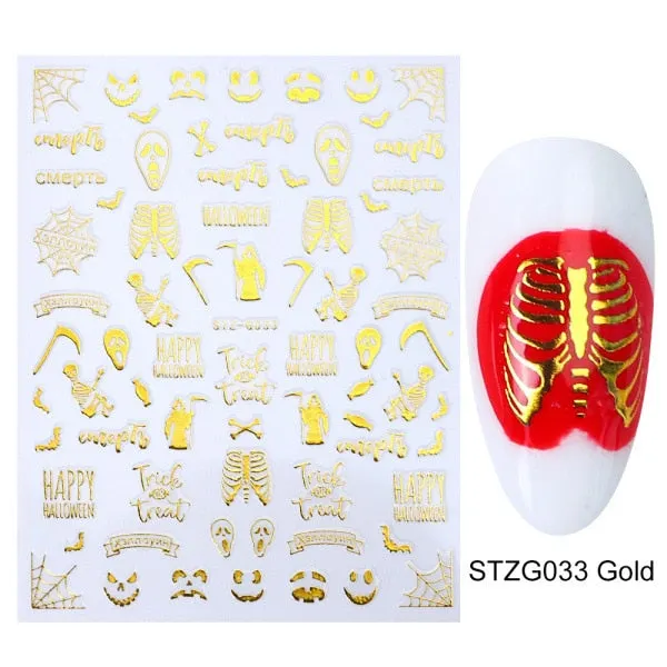 Nail Stickers Back Glue Multiple colors Hallowmas Designs Nail Decal Decoration Tips For Beauty Salons-Nail Inspo