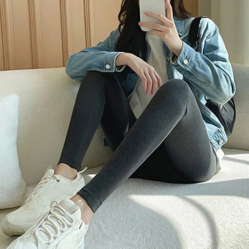 Soft Clouds Leggings Casual Warm Winter Solid Pants-Pink