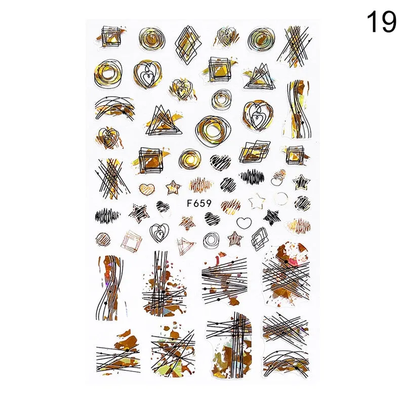 1 Sheet Leaves Geometry 3D Nail Art Stickers Sliders Mandala Flowers Leaf Adhesive Nail Decals Foil Decoration Manicuring Wrap