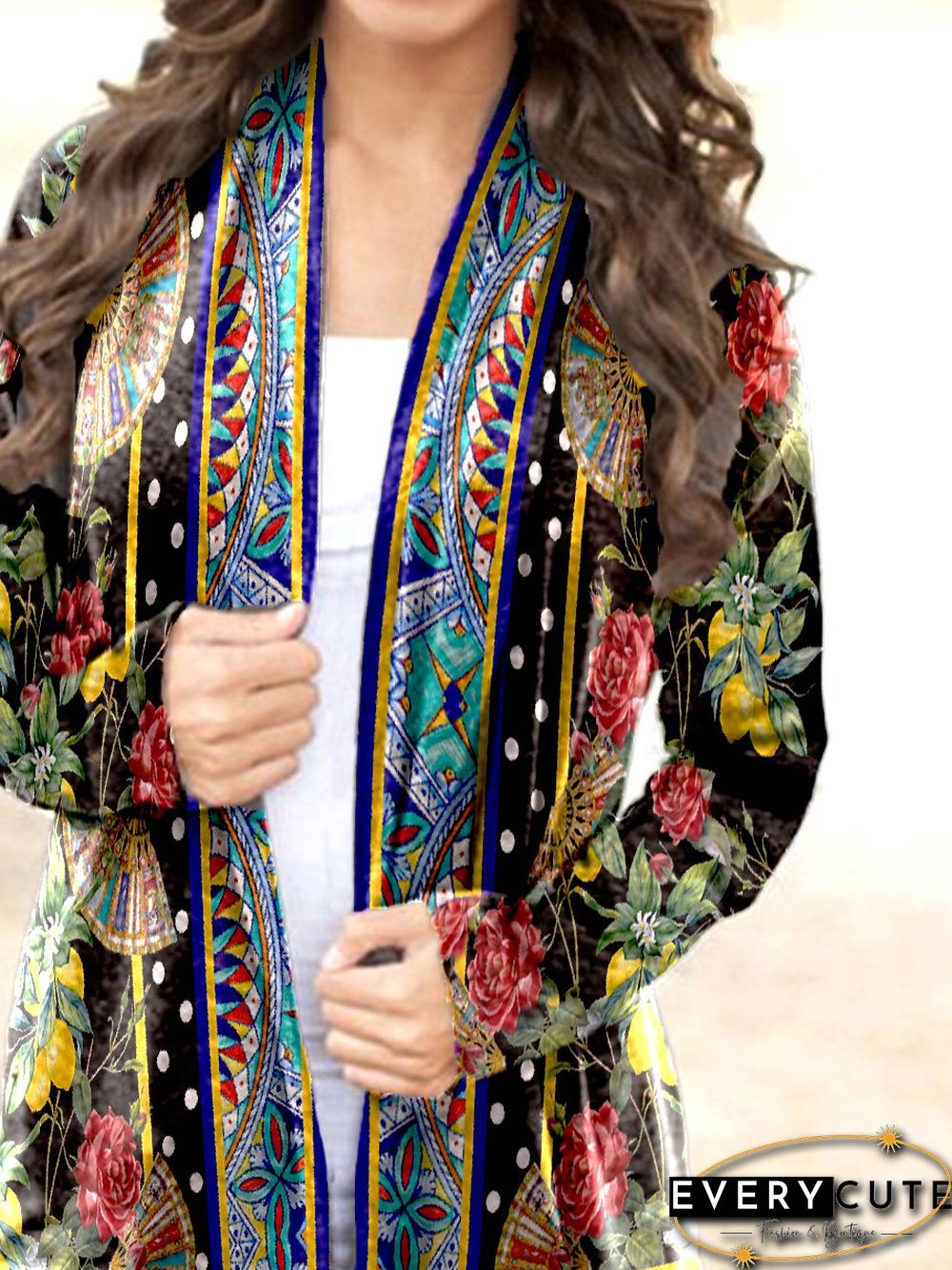 Collarless Vintage Cotton Blends Cardigan