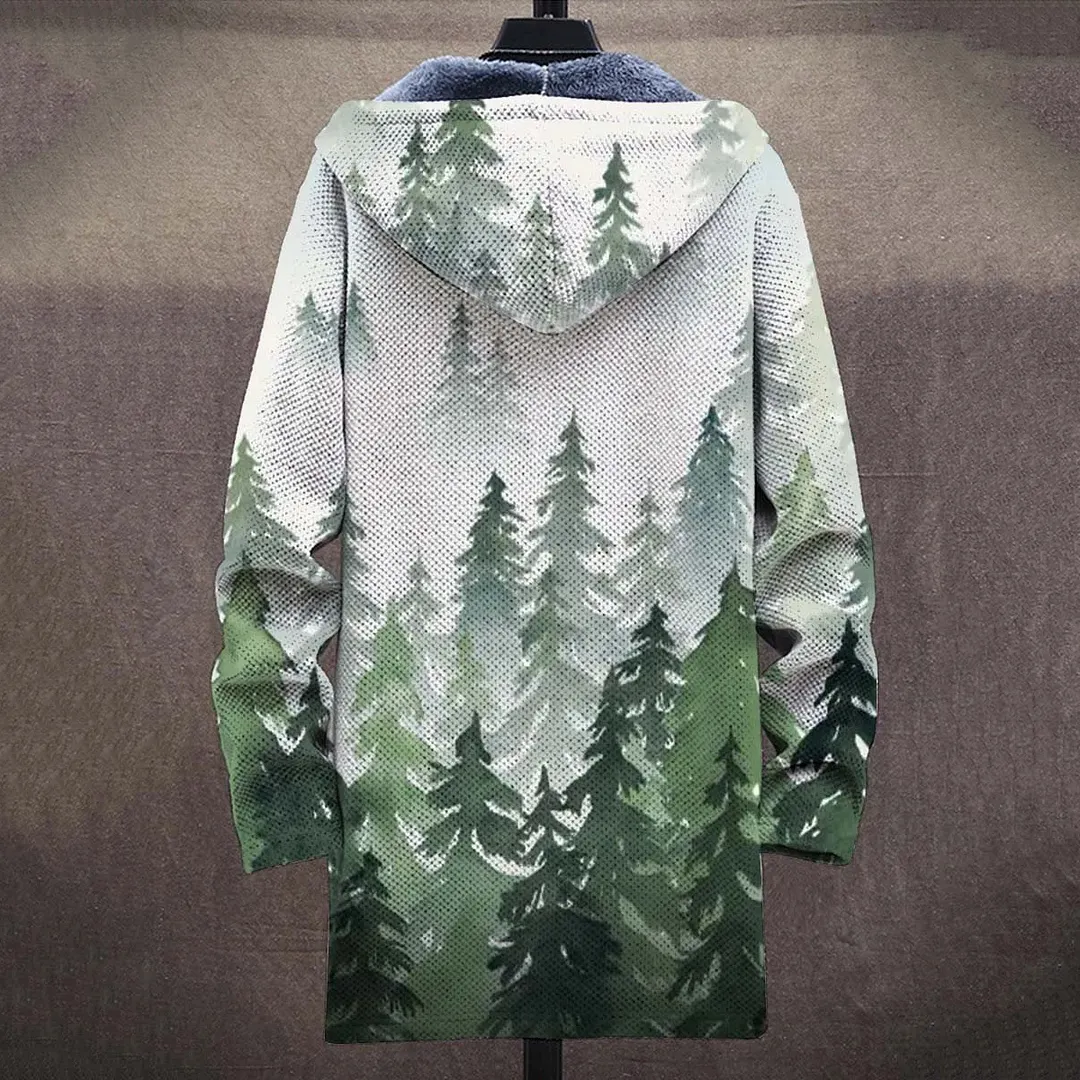 Men'S Landscape Painting Botanical Print Hooded Fleece Cardigan Jacket