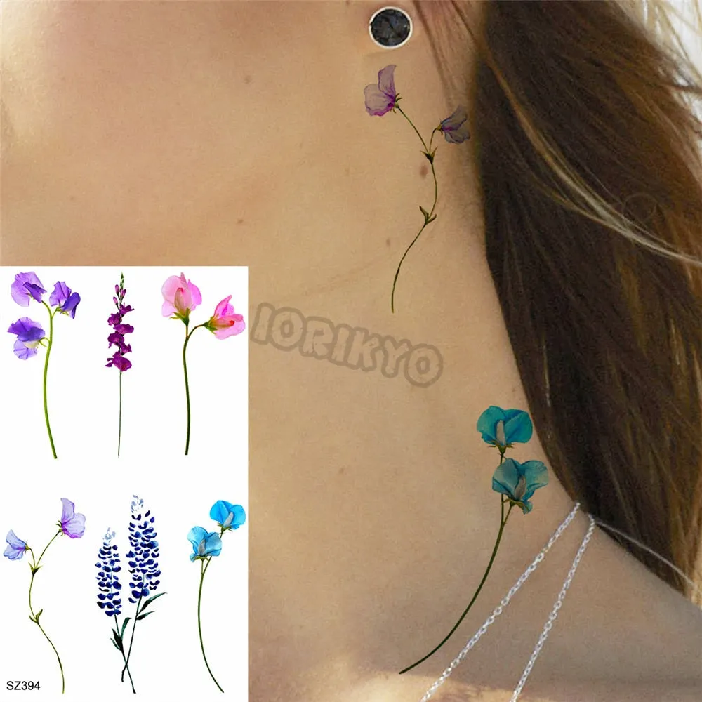 Black Dandelion With Creative Tattoos For Women Men Realistic Sea Wave Mountain Lavender Fake Tattoo Sticker Arm Leg Tatoos 3D