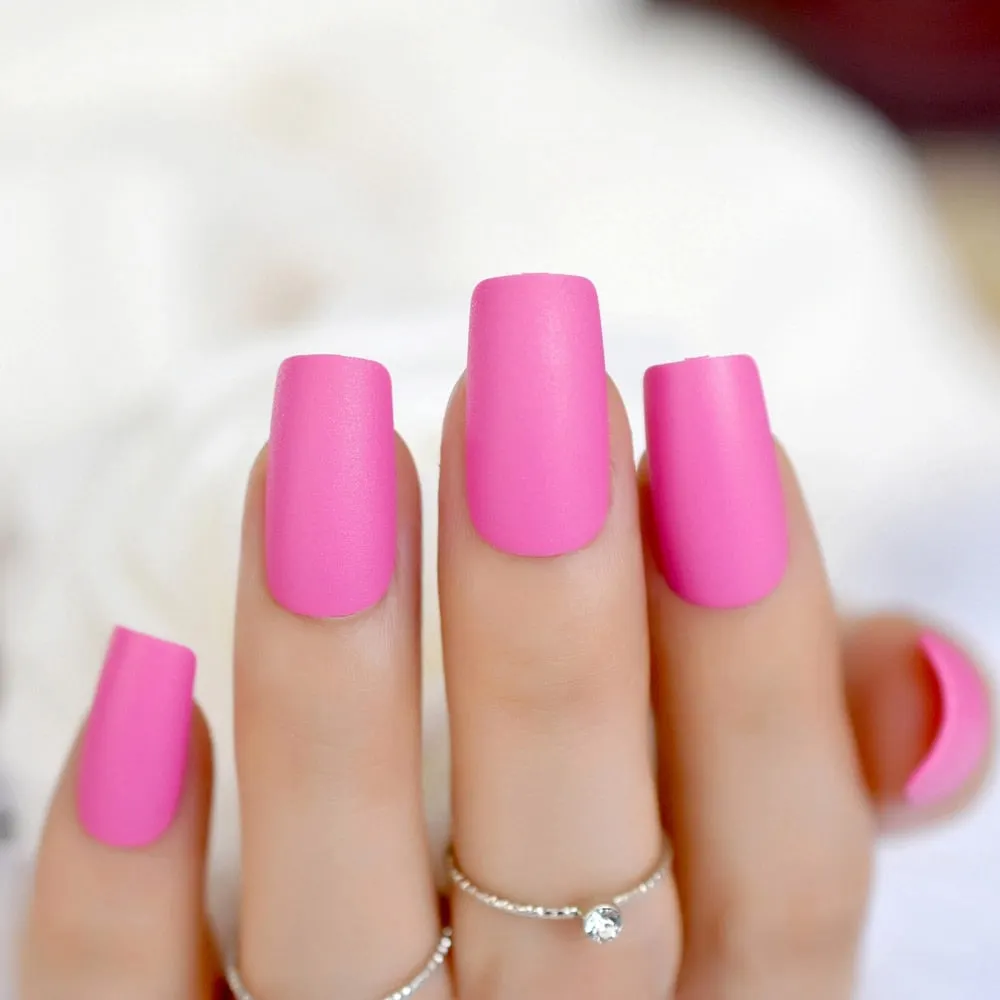 Medium Long Matte Fake Nails White Matt Solid Color Nail Tips Square Acrylic Fignernails 24-Nail Inspo