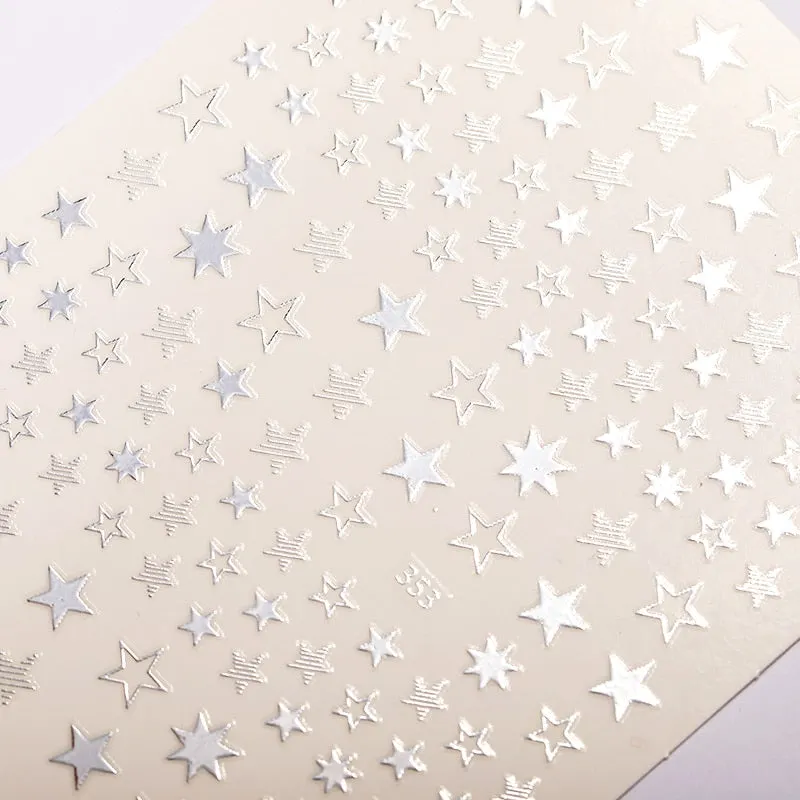 Nail Stickers 3D Nail Slider Stars Heart Decals Glitter Shiny Decoration DIY Transfer Adhesive Colorful Nail Art Tool Manicures