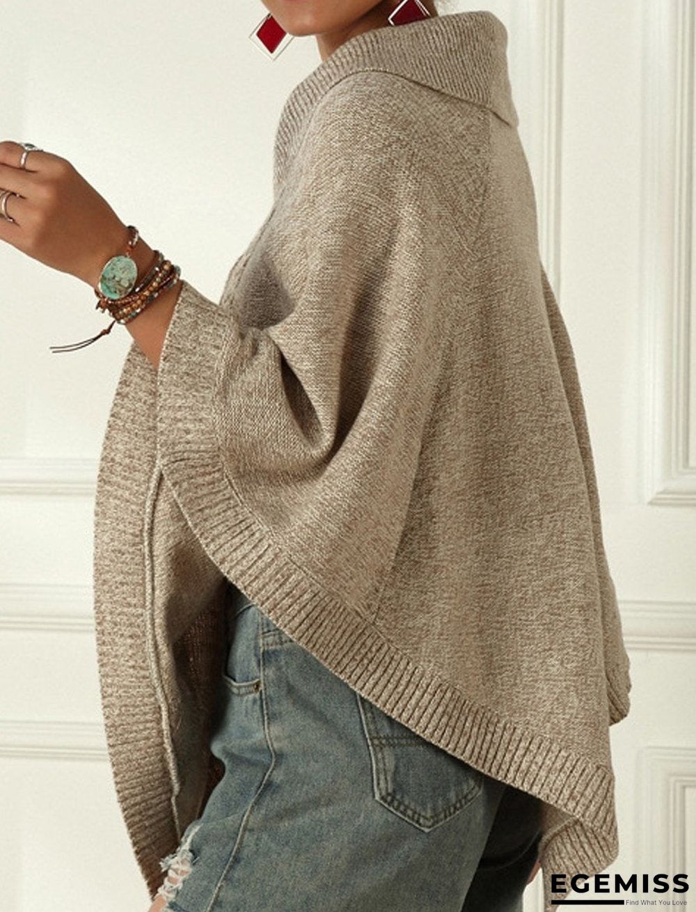 Casual Solid Color Lapel Irregular Loose Cloak Sweater | EGEMISS