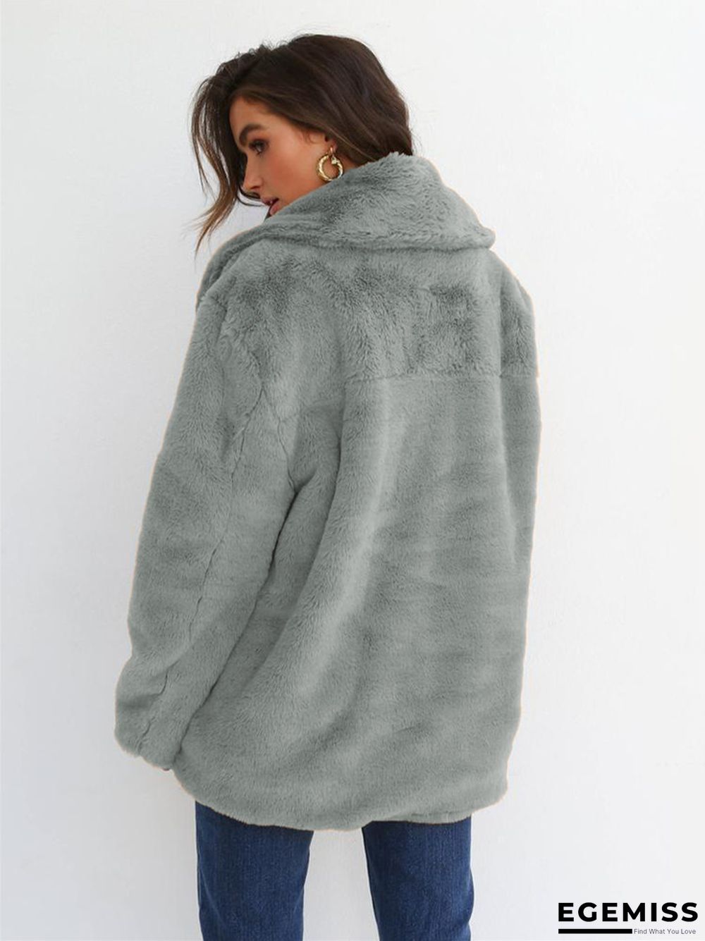 Fashion Solid Color Sexy Plush Lapel Coat | EGEMISS