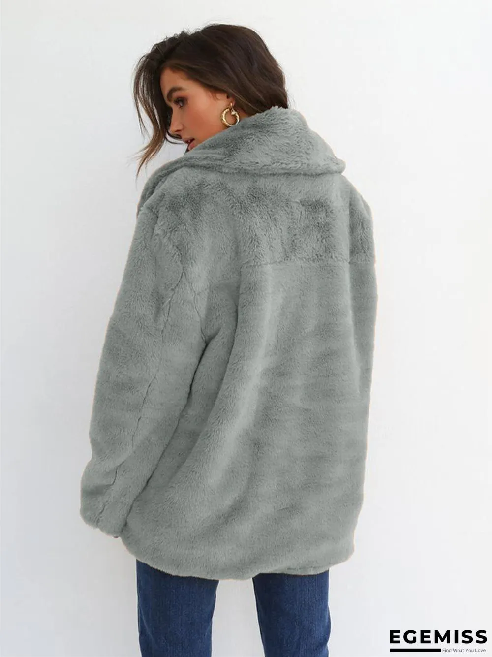 Fashion Solid Color Sexy Plush Lapel Coat | EGEMISS