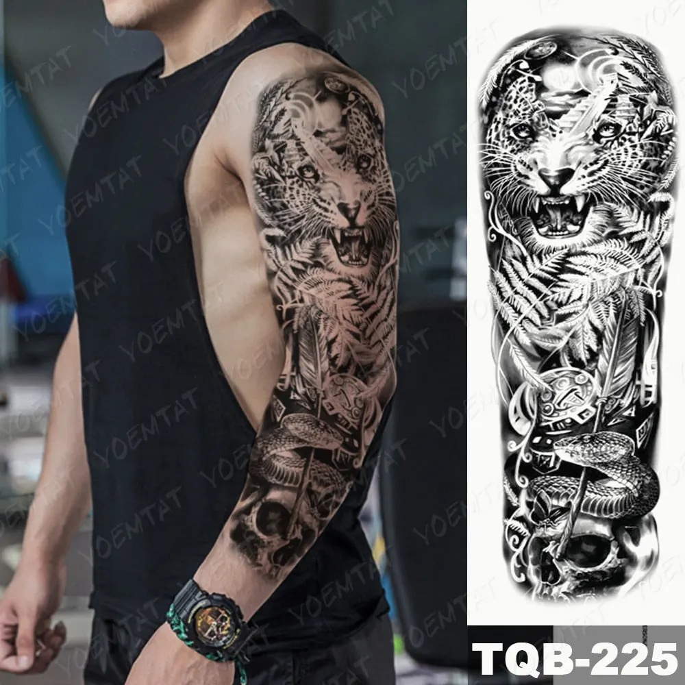 Large Arm Sleeve Tattoo Bird Crow Forest Moon Waterproof Temporary Tatto Sticker Lion Wolf Clock Body Art Full Fake Tatoo Men
