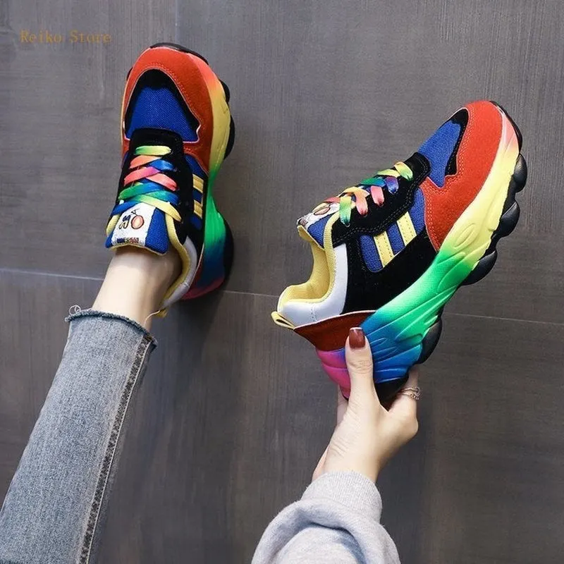 Colorful Dad Shoes Jelly Internet Hot Sports 2021 Spring New Color Matching Casual Personalized Platform Rainbow Women's Shoes