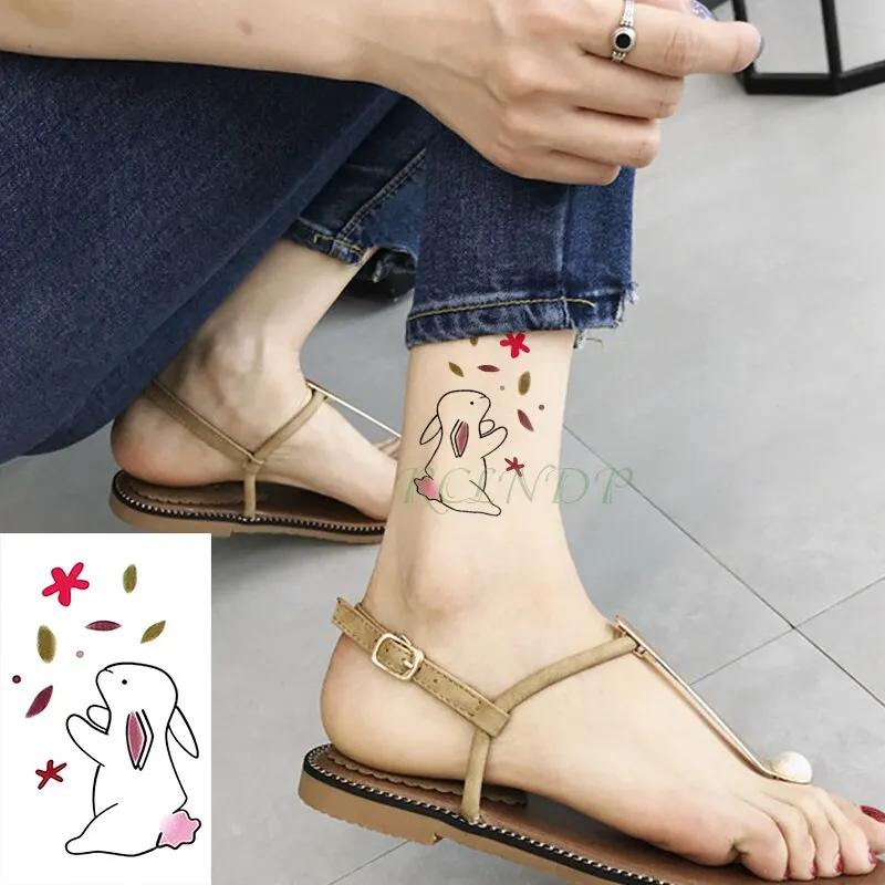 Water Transfer fake flsh tattoo cute cartoon gray rabbit Waterproof Temporary Tattoo sticker for adults kids 10.5*6 cm