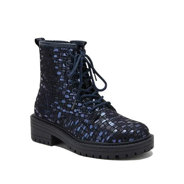 Women Sexy Sequin Lace-Up Ankle Chunky Heel Boots