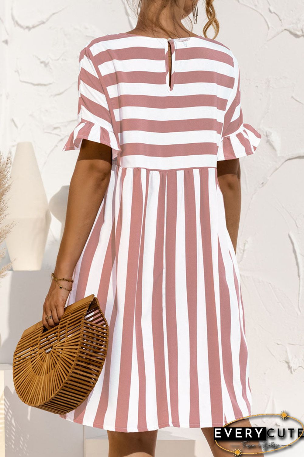 Fashion Casual Striped Split Joint O Neck A Line Dresses