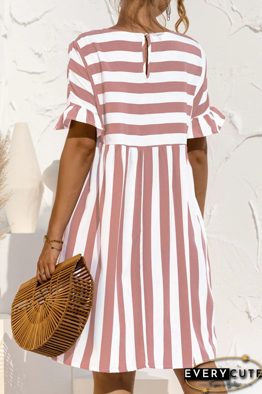 Fashion Casual Striped Split Joint O Neck A Line Dresses