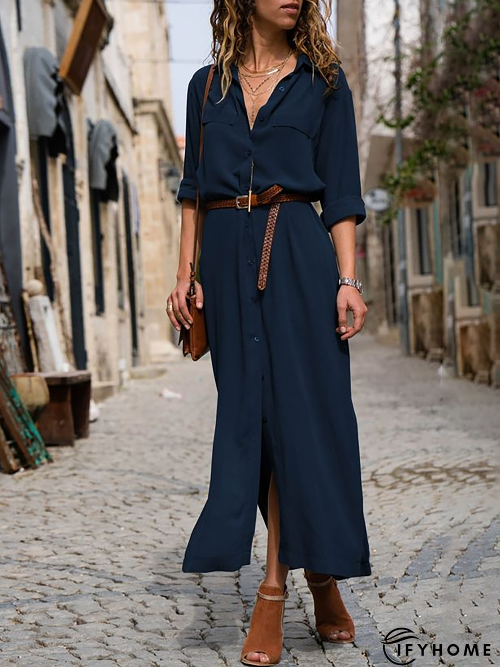 Women Summer Date  3/4 Sleeve Paneled Fall Linen Dress | IFYHOME