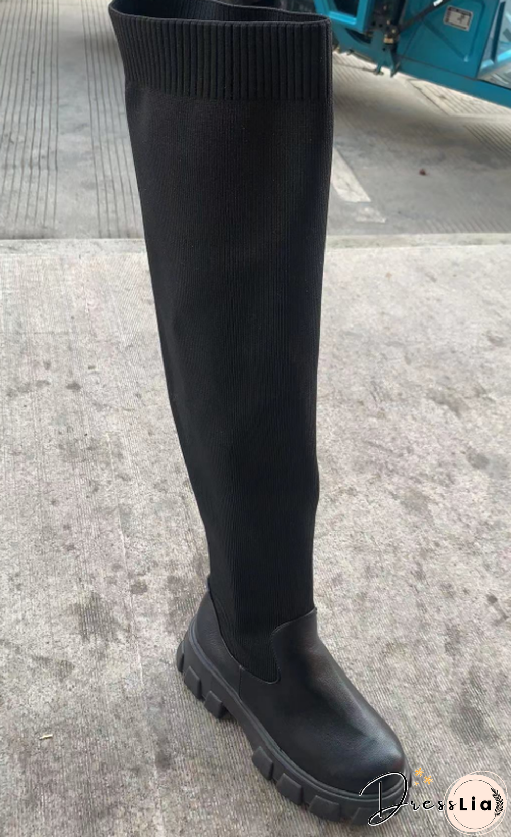Plus Size Fly Knee Round Toe High Leg Woven Boots