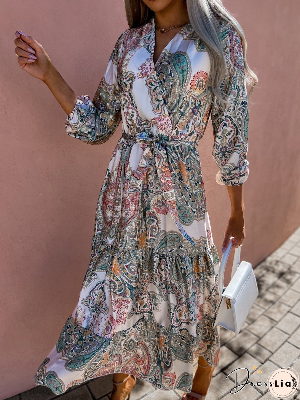 Women's Spring New V-neck Long Sleeve Floppy Dress
