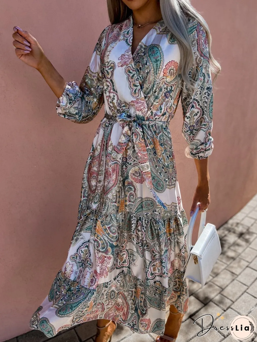 Women's Spring New V-neck Long Sleeve Floppy Dress