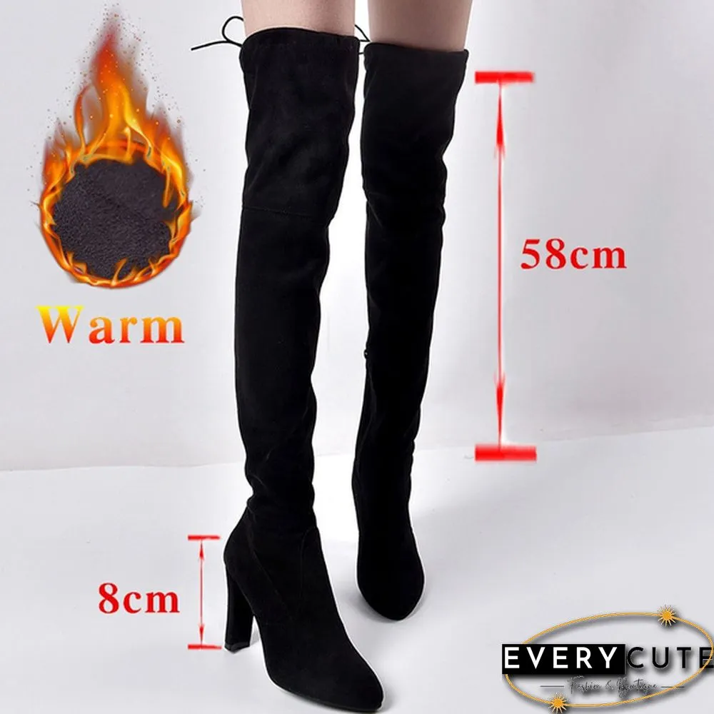 New Women's Over Knee High Boot Lace Up High Heel Faux Suede Long Thigh Boots Shoes Black Gray Red Plus Size