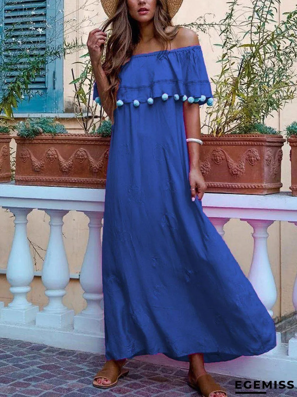 Elegant Off Shoulder Loose Flowing Solid Maxi Dresses | EGEMISS