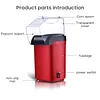 Retro Popcorn Maker Machine Household Hot Air Popcorn Machine 3 Min Make Homemade Healthy Low-Calorie & Fat-Free Crunchy Popcorn Popper