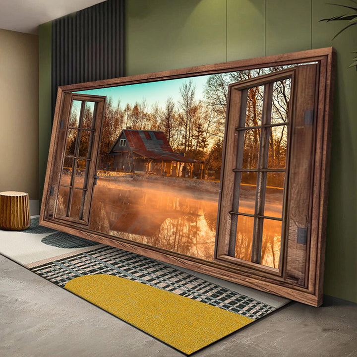 Morning Lake Window Canvas Wall Art